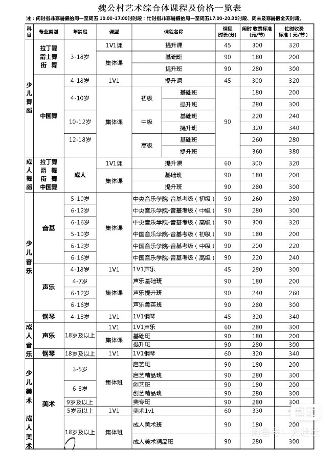 魏公村艺术综合体课程转让